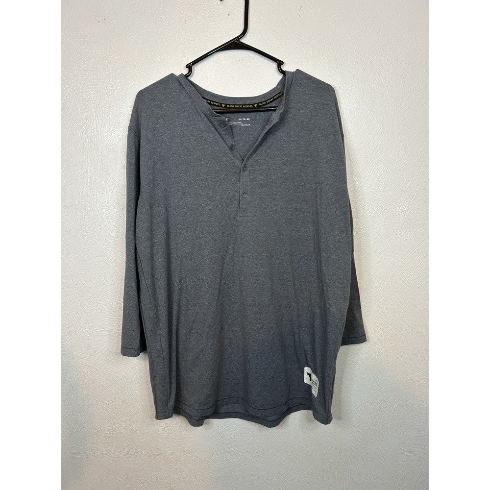 Under Armour Project Rock Men's XL 3/4 Sleeve Henley Shirt Grey 1346095-012 EUC